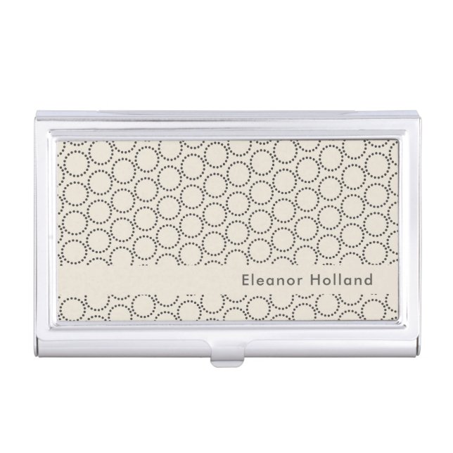 Elegant Mid-Century Mod Tan Pattern Personalized  Business Card Case (Front)