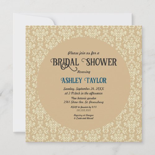 Elegant Mid Century Modern Damask Bridal Shower Invitation