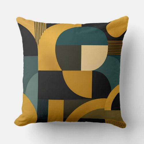 Elegant Mid-Century Modern Gold and Teal Geometric Throw Pillow
