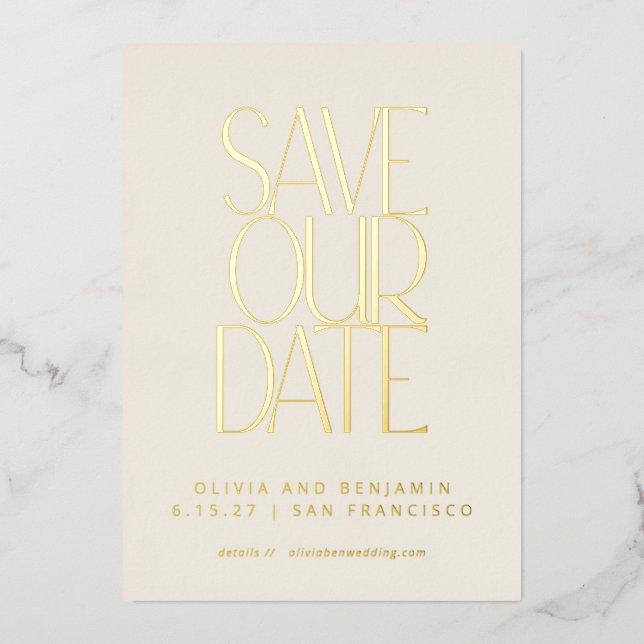 Elegant Mid Century Modern Gold Save the Date Foil Invitation (Front)