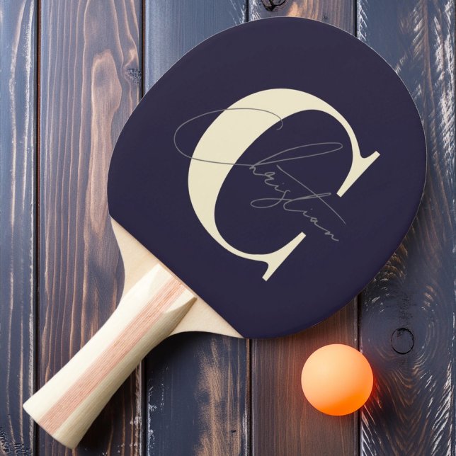 Elegant Mid-Century Modern Monogram Midnight Ocean Ping Pong Paddle (Creator Uploaded)
