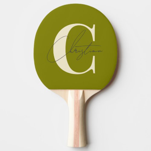 Elegant Mid-Century Modern Monogram Warm Olive Ping Pong Paddle