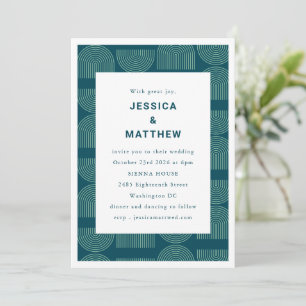 Elegant Mid Century Modern Teal Unique Wedding Invitation