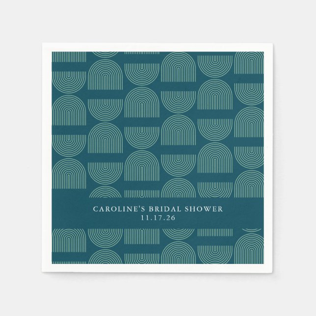 Elegant Mid Mod Arch Teal Custom Bridal Shower Napkins (Front)