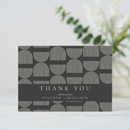 Elegant Mid Mod Lines Black White Wedding Custom Thank You Card