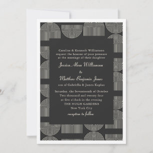 Elegant Mid Mod Lines Formal Black White Wedding Invitation