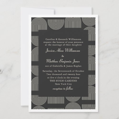 Elegant Mid Mod Lines Formal Black White Wedding  Invitation