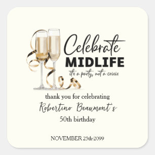 Elegant Midlife Celebration Glasses 50th Birthday Square Sticker