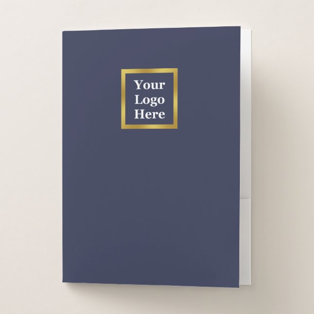 Elegant Midnight Blue and Gold Business Logo Pocket Folder (Front)