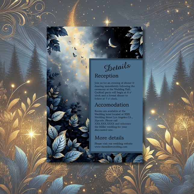 Elegant Midnight Blue and Gold Forest Wedding  Enclosure Card (Creator Uploaded)