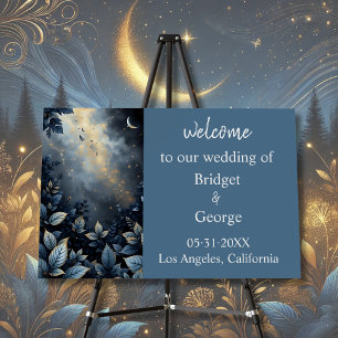Elegant Midnight Blue and Gold Forest Wedding Foam Board
