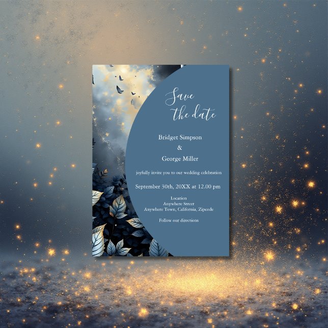 Elegant Midnight Blue and Gold Forest Wedding  Invitation (Creator Uploaded)