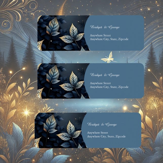 Elegant Midnight Blue and Gold Forest Wedding  Label (Creator Uploaded)