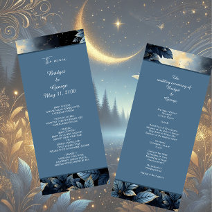 Elegant Midnight Blue and Gold Forest Wedding Program