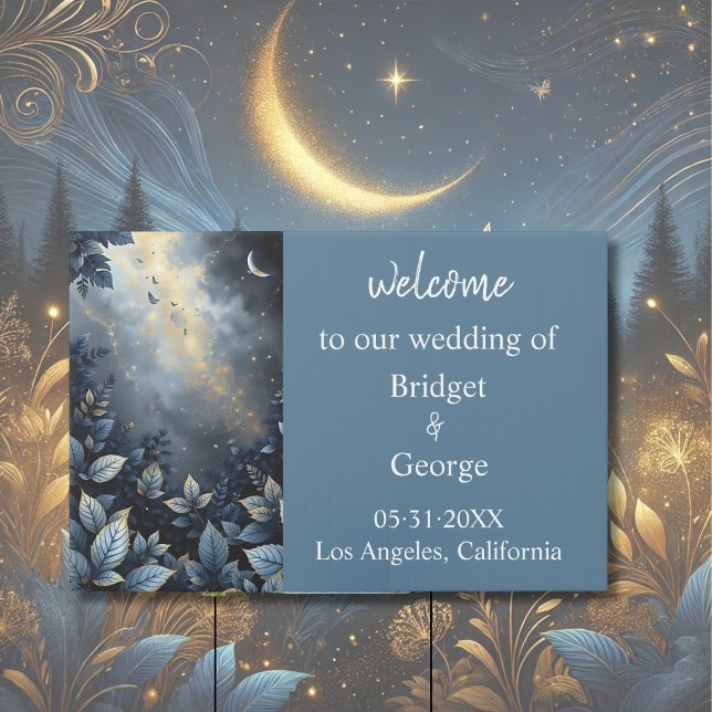 Elegant Midnight Blue and Gold Forest Wedding  Sign (Creator Uploaded)