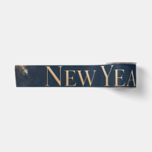Elegant Midnight Blue and Gold Happy New Year Satin Ribbon