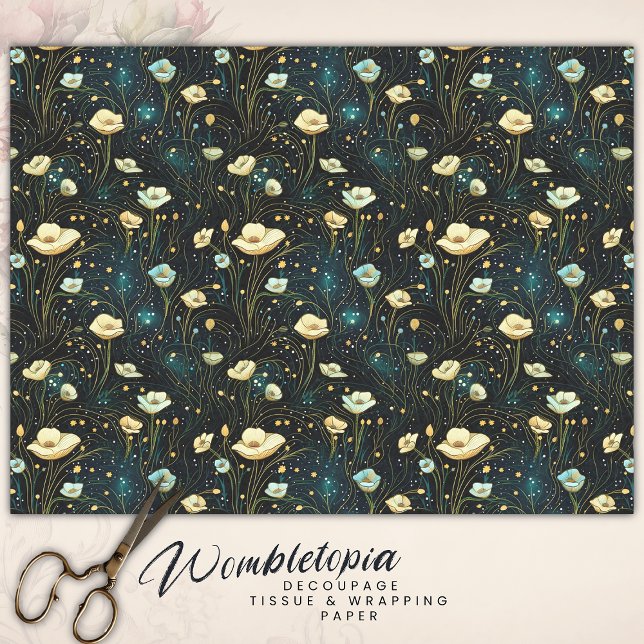 Elegant Midnight Blue Celestial Floral Decoupage Tissue Paper (Creator Uploaded)