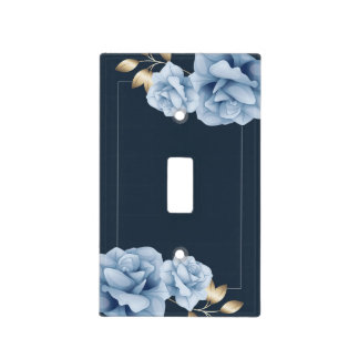 Elegant midnight blue floral light switch cover