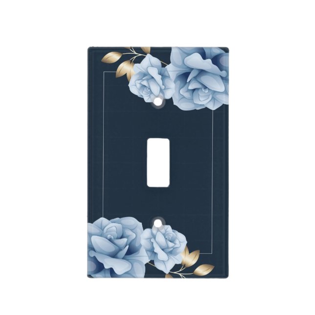 Elegant midnight blue floral light switch cover (Front)