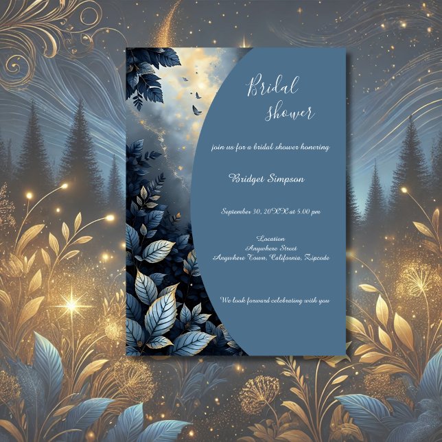 Elegant Midnight Blue & Gold Forest bridal shower Invitation (Creator Uploaded)