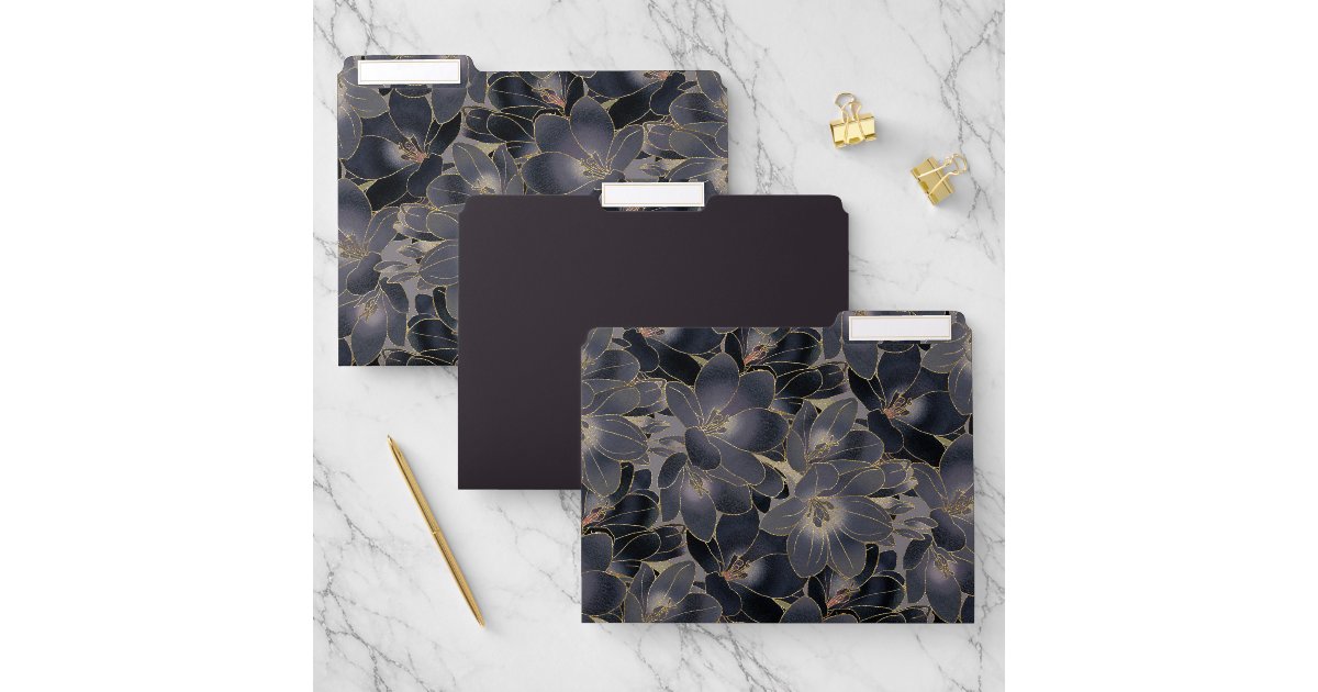 Elegant Midnight Blue & Gray Floral Pattern File Folder | Zazzle