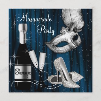 Elegant Midnight Blue Masquerade Party Invitation by Pure_Elegance at Zazzle