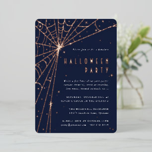 Elegant Midnight Blue Spider Web Halloween Party Foil Invitation