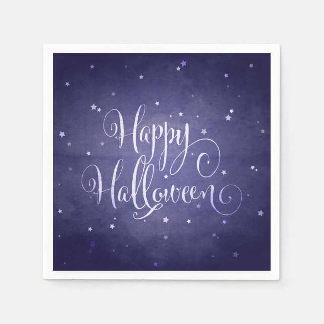 Elegant Midnight Blue Stars Happy Halloween Paper Napkins (Front)