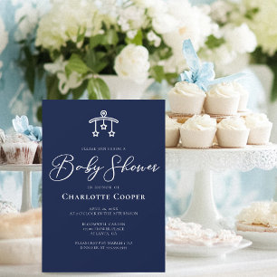 Elegant Midnight Blue White Baby Shower Invitation
