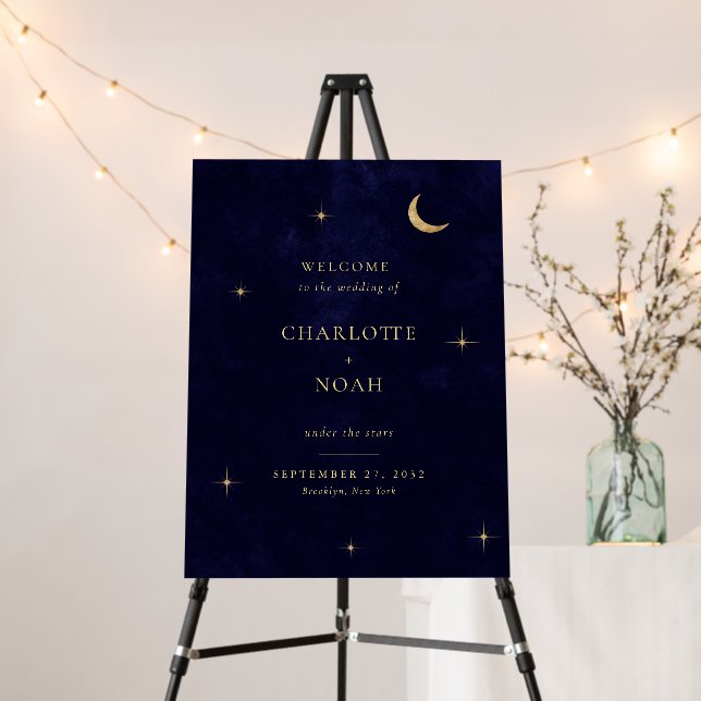 Elegant Midnight Celestial Wedding Welcome Sign (In Situ (Stand))