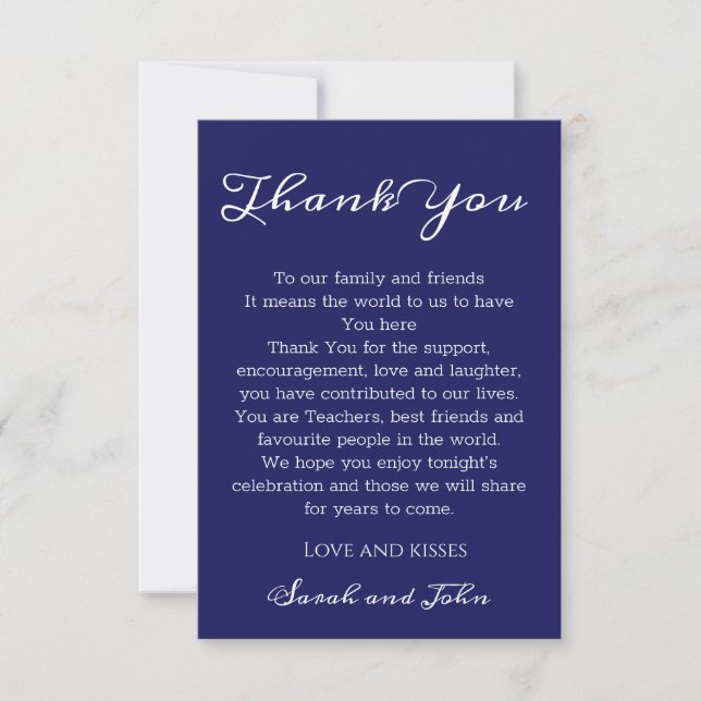 Elegant Midnight Navy Blue Wedding Thank You Card (Front)