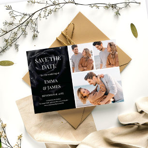 Elegant Midnight Rose Black & White Wedding Photo Save The Date