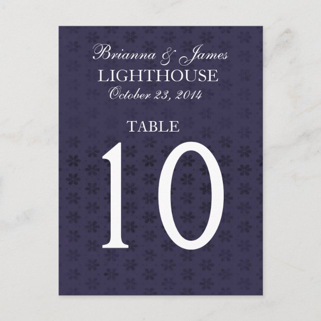 Elegant Midnight & White Wedding Table Number Card (Front)
