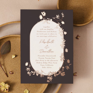 Elegant Midnight Wreath Light Floral Frame Rose Foil Invitation