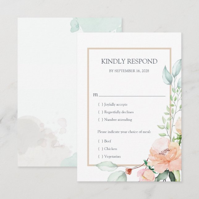 Elegant Midsummer Watercolor Florals | Meal Choice RSVP Card (Front/Back)
