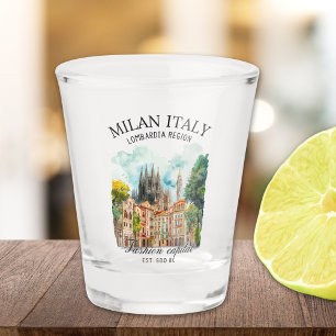 Elegant Milan Italy Cityscape Watercolor Shot Glass