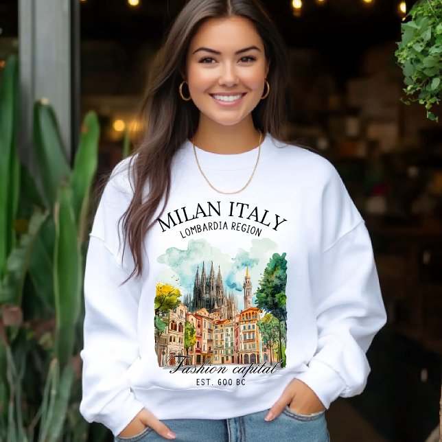 Elegant Milan Italy Cityscape Watercolor  Sweatshirt (Creator Uploaded)