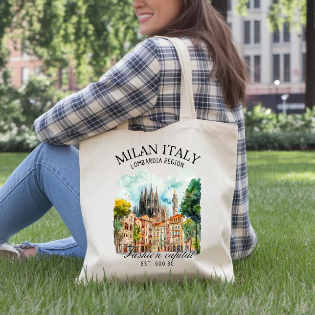 Elegant Milan Italy Cityscape Watercolor  Tote Bag (Creator Uploaded)