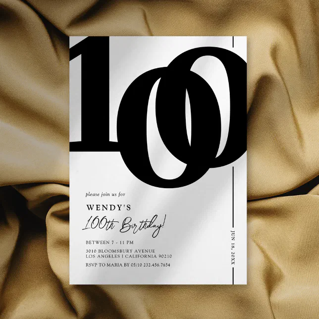 Elegant Milestone 100th Birthday Party Invitation Zazzle