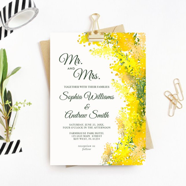 Elegant Mimosa Floral Wedding Invitation (Creator Uploaded)