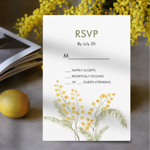 Elegant mimosa flowers yellow wedding rsvp card 