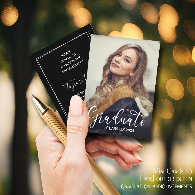 Elegant Mini Photo Graduation Invitations (Small 3.5" x 2.5" graduation party cards to hand out or include in your graduation announcements.)