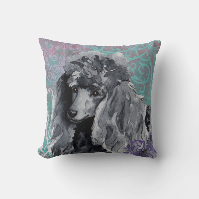 Elegant Miniature Poodle Throw Pillow (Front)