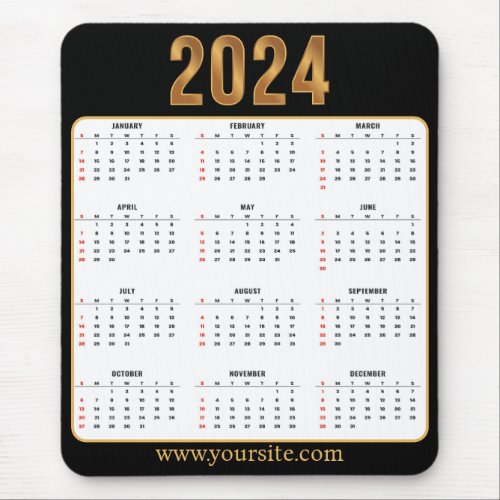 elegant minimal 2024 calendar gold black business mouse pad