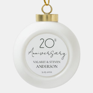 Elegant Minimal 20th Anniversary Wedding  Ceramic Ceramic Ball Christmas Ornament