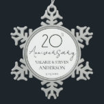 Elegant Minimal 20th Anniversary Wedding  Ceramic Snowflake Pewter Christmas Ornament<br><div class="desc">Minimal Black and white font only design. Script font highlights with easy to read serif name font. Easy to adjust for your own wedding needs. Personalized wedding supplies</div>