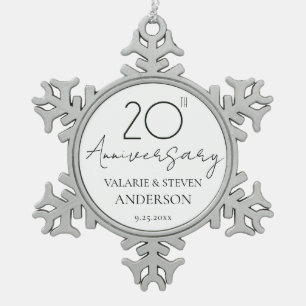 Elegant Minimal 20th Anniversary Wedding  Ceramic Snowflake Pewter Christmas Ornament
