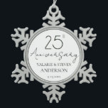 Elegant Minimal 25th Anniversary Wedding  Ceramic Snowflake Pewter Christmas Ornament<br><div class="desc">Minimal Black and white font only design. Script font highlights with easy to read serif name font. Easy to adjust for your own wedding needs. Personalized wedding supplies</div>