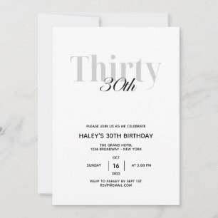 Elegant Minimal 30th Birthday Party Invitation