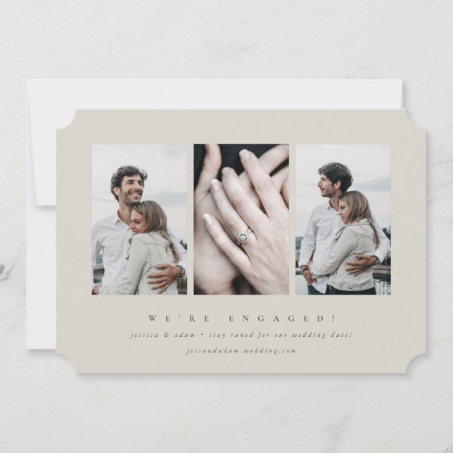 Elegant Minimal 3 Photo Engagement Announcement (Front)